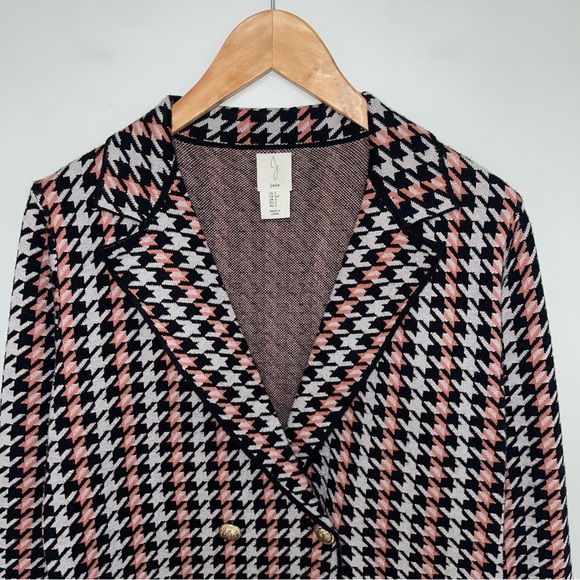 Joie Blazer Women’s Size Small Black Grey Houndstooth Knit Gold Double-Breasted - Picture 5 of 9